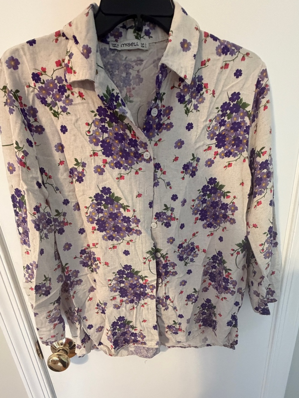 Women’s Floral Button-Front Top in Purple on Cream